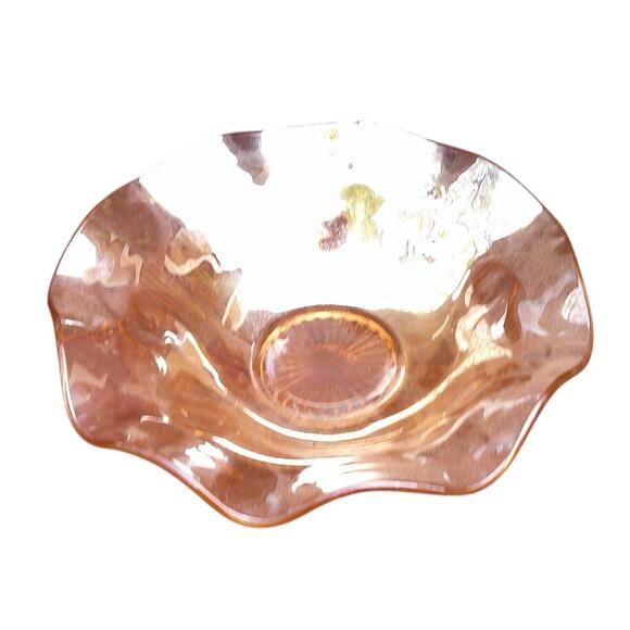 Vintage Jeanette Iris & Herringbone Marigold Carnival Glass Ruffle Edge Bowl - Picture 3 of 8